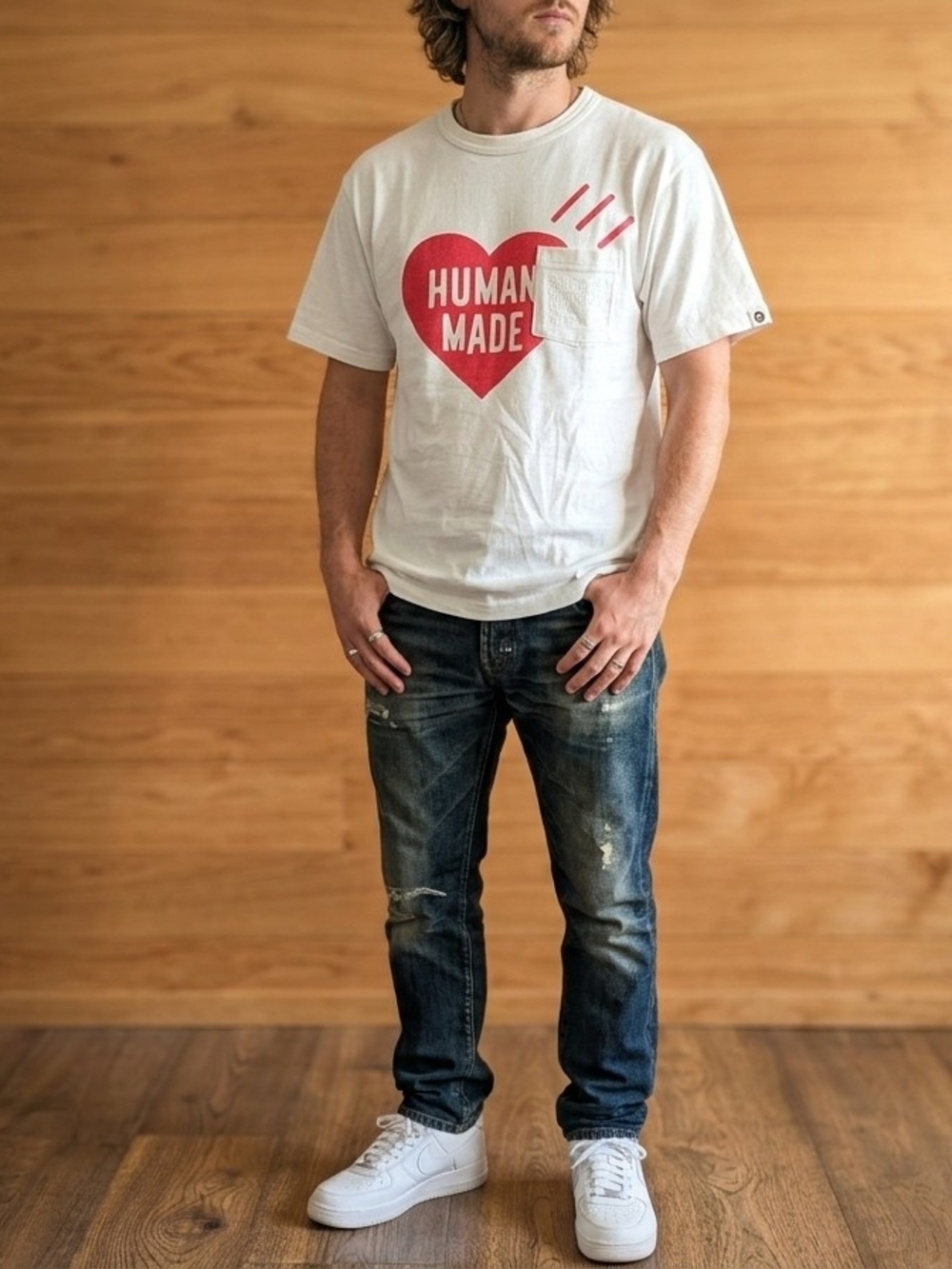 Human Made White Tee with Red Heart Graphic